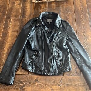 Muubaa Womens Jacket Black Lamb Leather Moto Zip Up Biker Coat Size UK 10 US 6 S